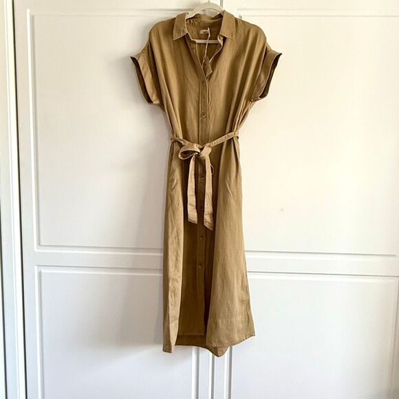 NWT faherty “Arlie” short sleeve shirt dress in Tan. Size M - Picture 4 of 13